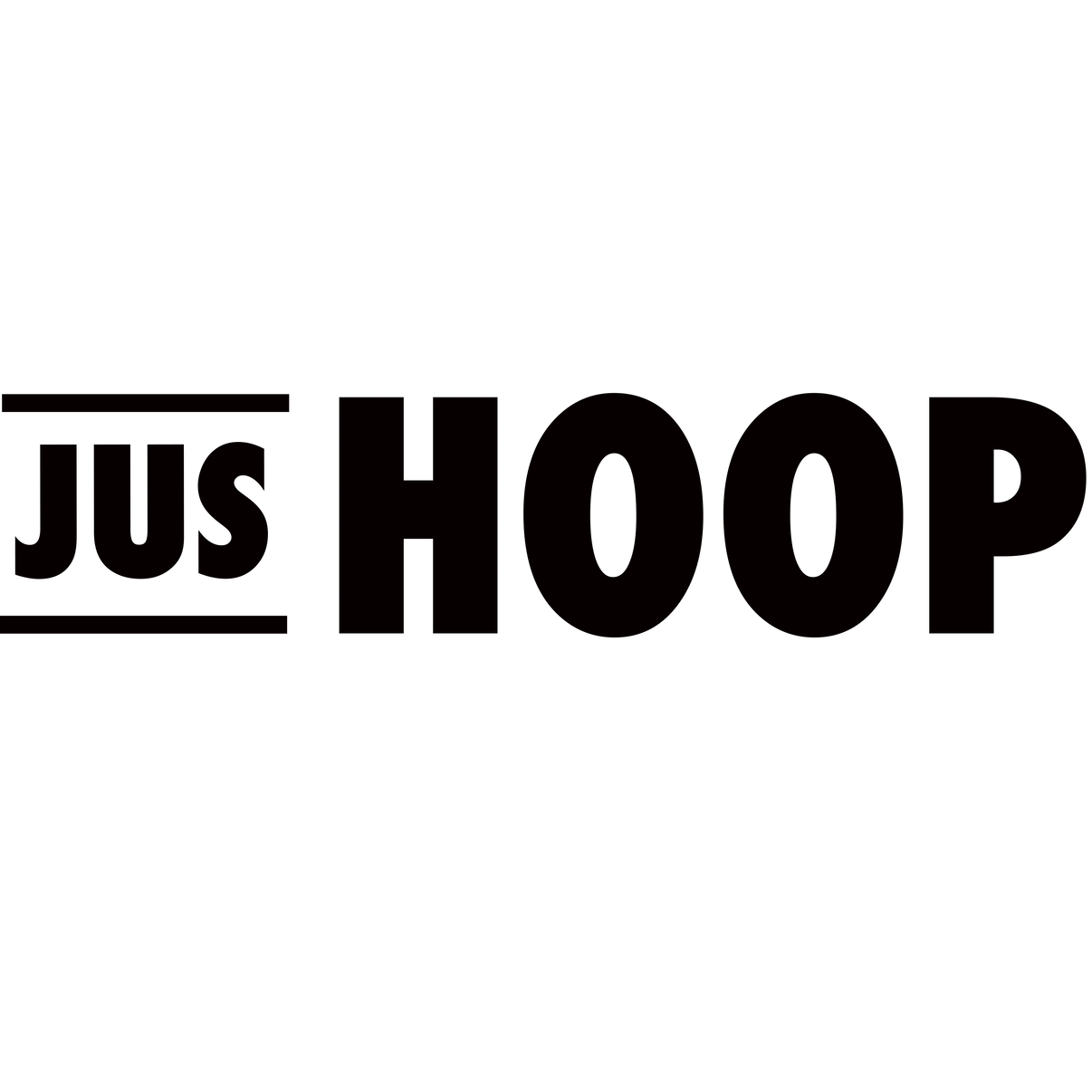 Black 'JUS HOOP' logo on a white background